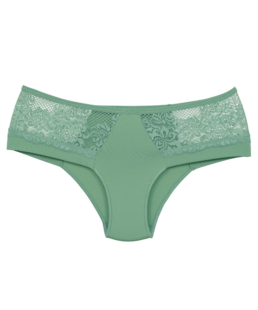 Microfiber and Wide Lace Band Thong Panty - Green Blue